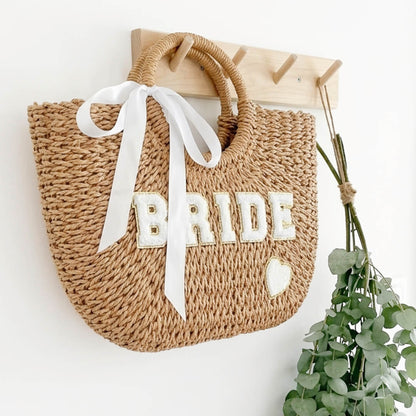 Borsa di Rafia, Intrecciata a Mano, Fiocco-Modaso