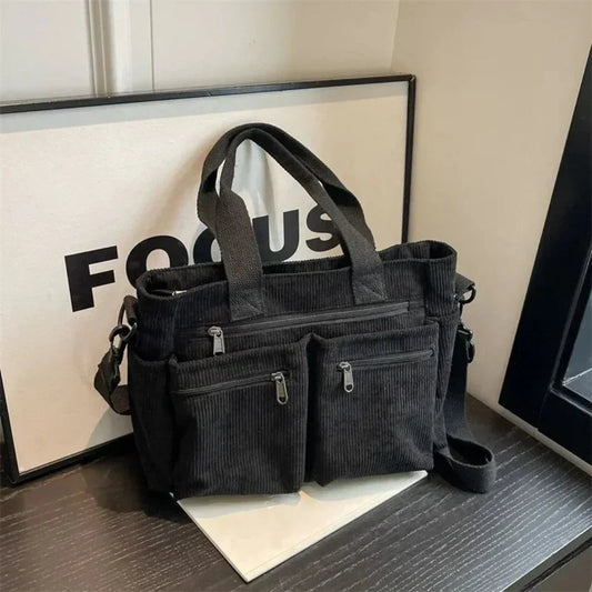 Borsa Donna Grande, Velluto a Coste, Multitasche, Tracolla Removibile-Modaso