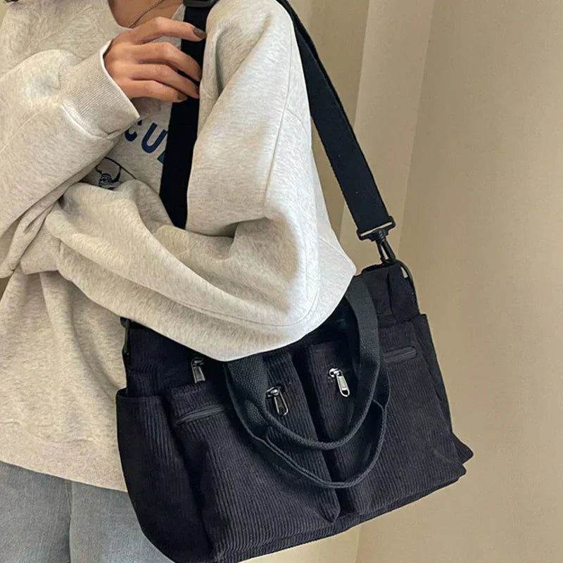 Borsa Donna Grande, Velluto a Coste, Multitasche, Tracolla Removibile-Modaso
