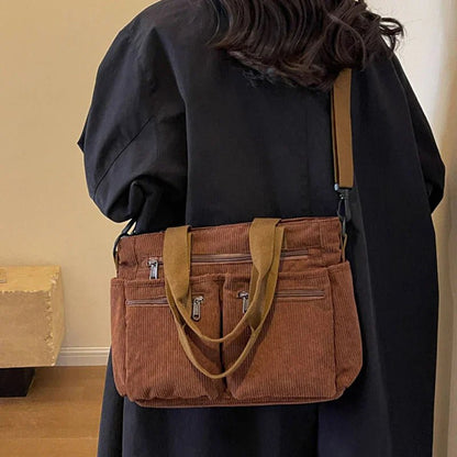 Borsa Donna Grande, Velluto a Coste, Multitasche, Tracolla Removibile-Modaso