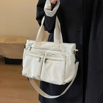 Borsa Donna Grande, Velluto a Coste, Multitasche, Tracolla Removibile-Modaso
