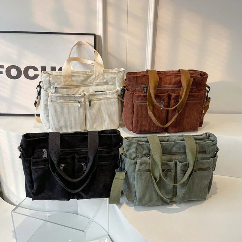 Borsa Donna Grande, Velluto a Coste, Multitasche, Tracolla Removibile-Modaso