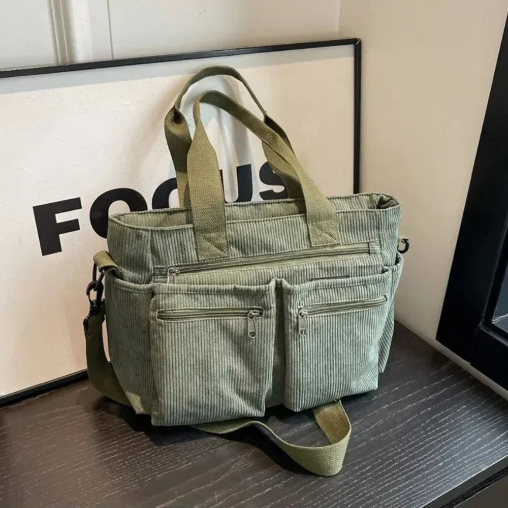 Borsa Donna Grande, Velluto a Coste, Multitasche, Tracolla Removibile-Modaso