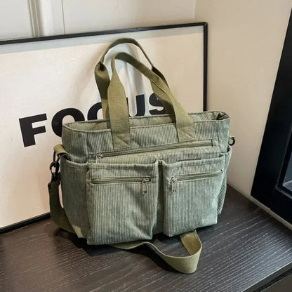 Borsa Donna Grande, Velluto a Coste, Multitasche, Tracolla Removibile-Modaso