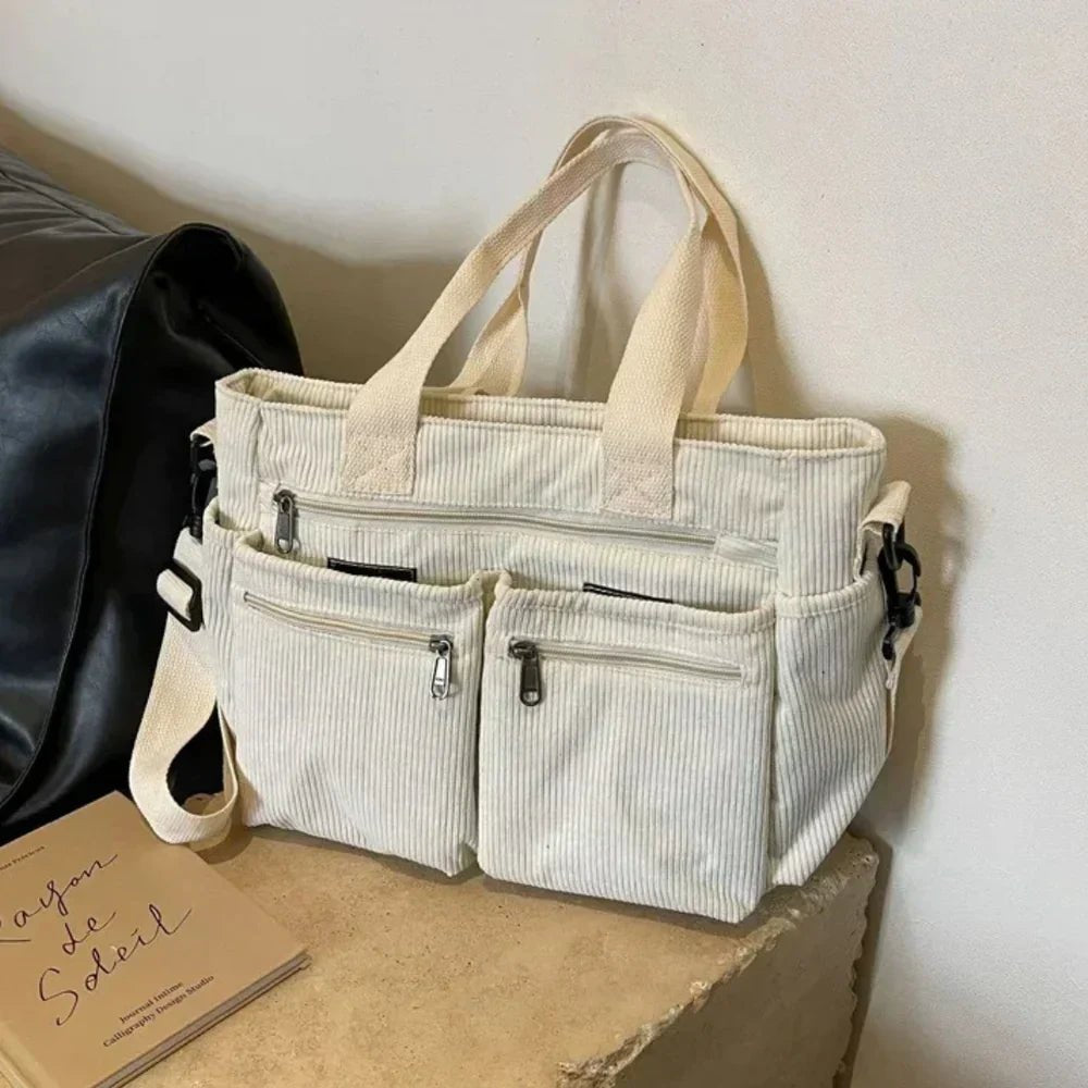 Borsa Donna Grande, Velluto a Coste, Multitasche, Tracolla Removibile-Modaso