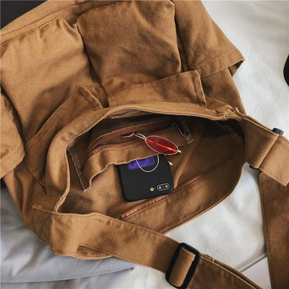 Borsa in Tela, Oversize, Tracolla Regolabile, Tasche Frontali-Modaso