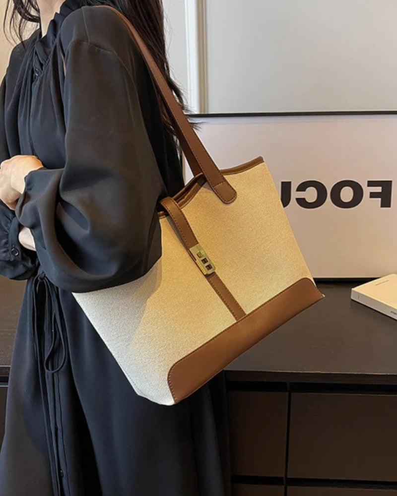 Borsa Tote Donna, Tela e Pelle, Chiusura Girevole-Modaso