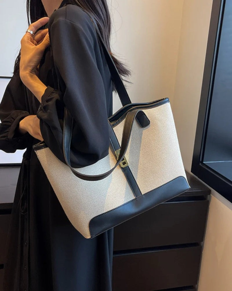 Borsa Tote Donna, Tela e Pelle, Chiusura Girevole-Modaso