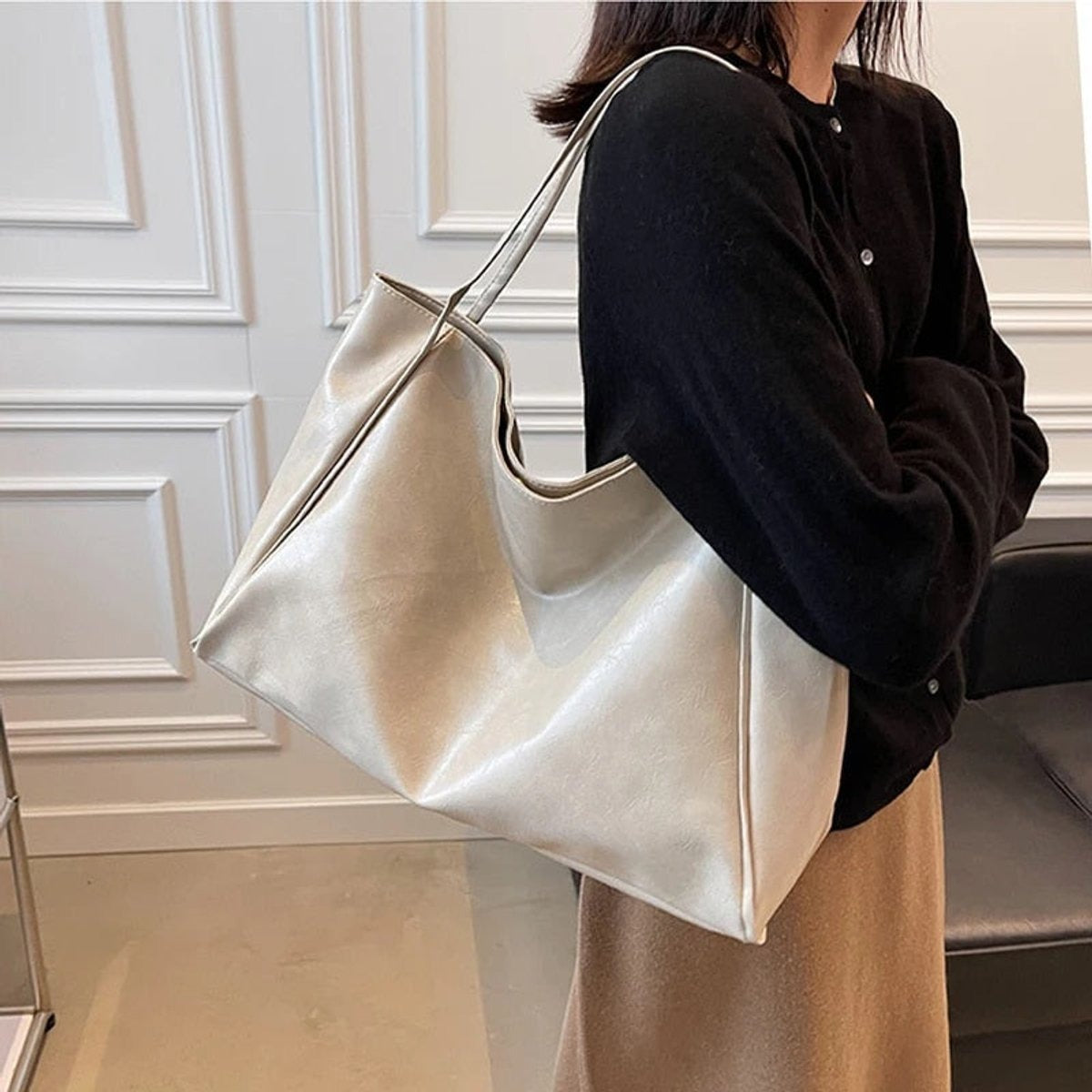 Borsa Vintage Donna, Ecopelle, Spallacci Doppi, Grande Capienza-Modaso