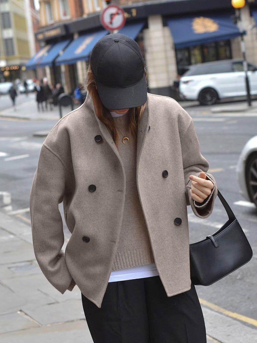 Cappotto Corto Donna, Caban Doppiopetto, Collo Alto, Vestibilità Morbida-Modaso