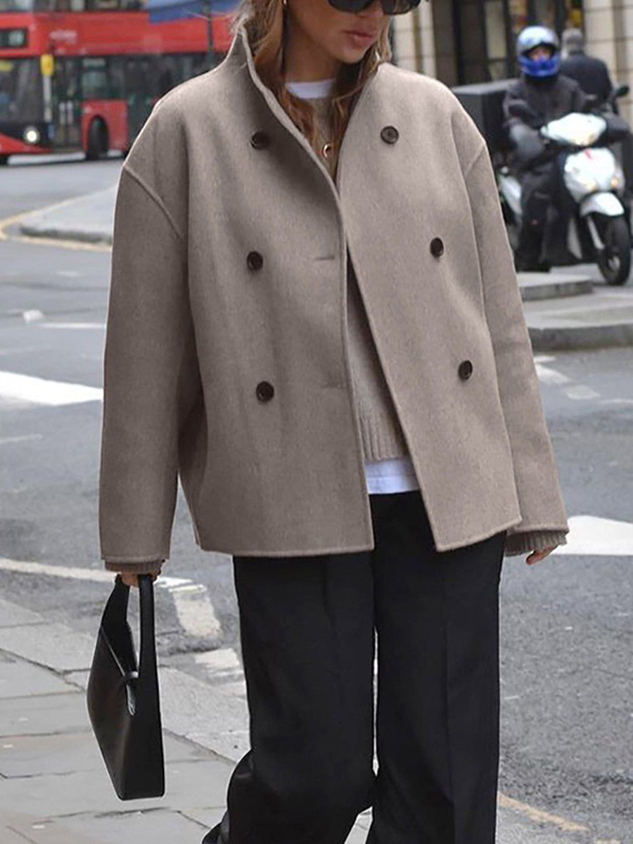 Cappotto Corto Donna, Caban Doppiopetto, Collo Alto, Vestibilità Morbida-Modaso