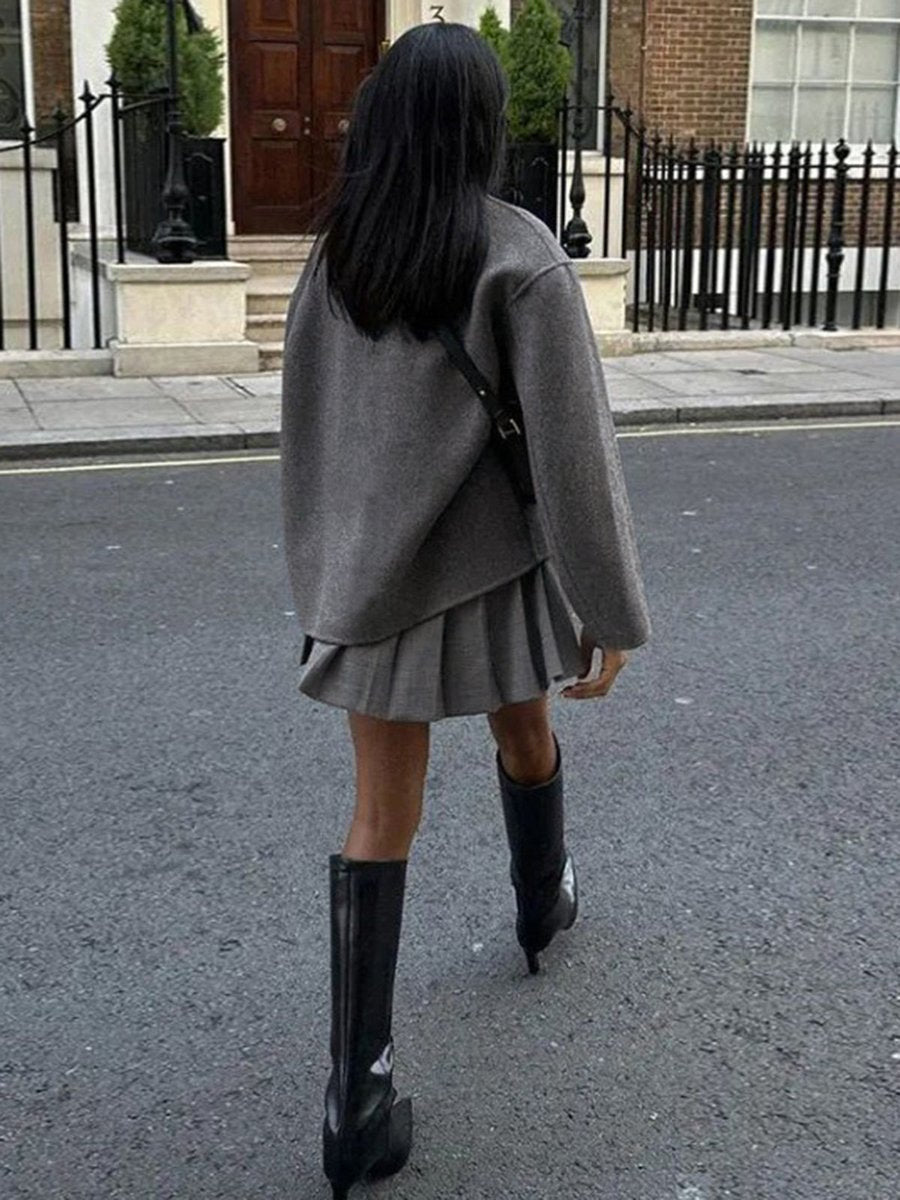 Cappotto Corto Donna, Caban Doppiopetto, Collo Alto, Vestibilità Morbida-Modaso