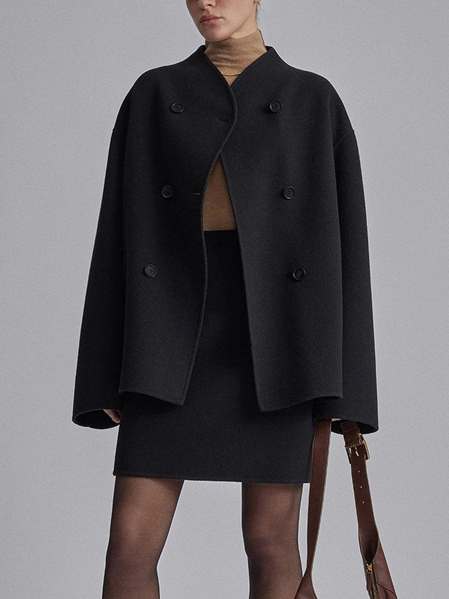 Cappotto Corto Donna, Caban Doppiopetto, Collo Alto, Vestibilità Morbida-Modaso