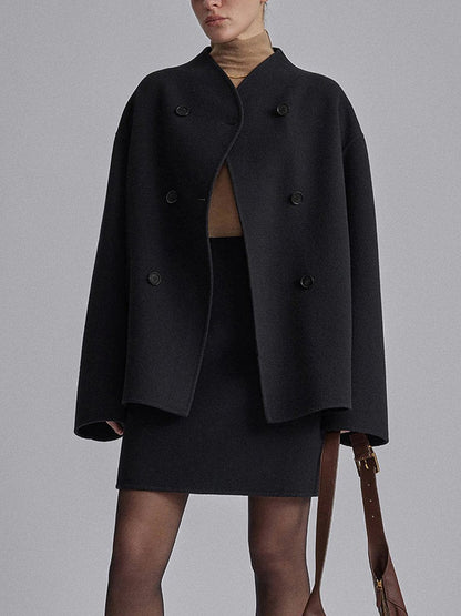 Cappotto Corto Donna, Caban Doppiopetto, Collo Alto, Vestibilità Morbida-Modaso