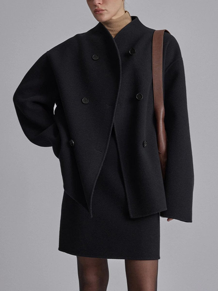 Cappotto Corto Donna, Caban Doppiopetto, Collo Alto, Vestibilità Morbida-Modaso