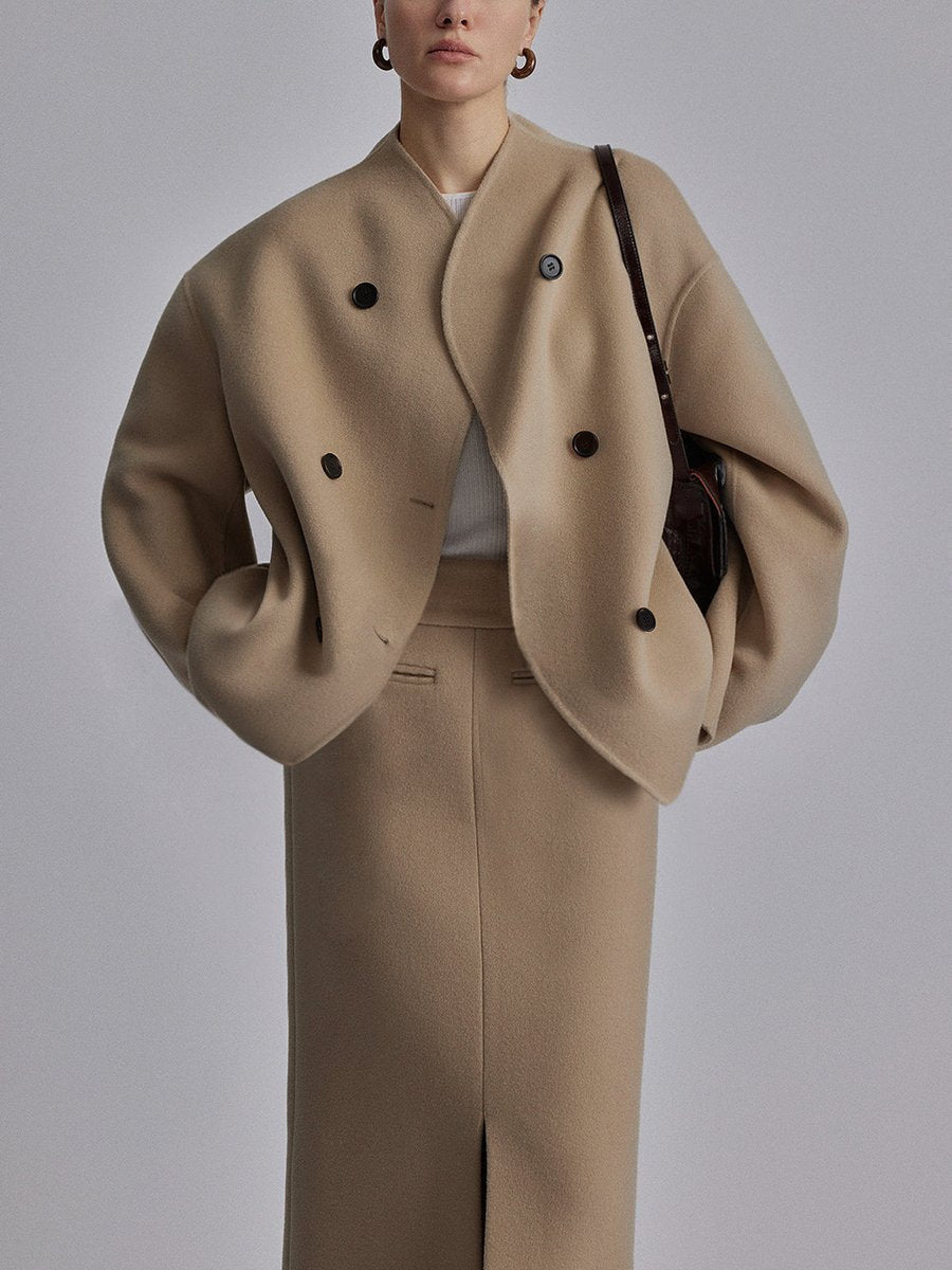 Cappotto Corto Donna, Caban Doppiopetto, Collo Alto, Vestibilità Morbida-Modaso