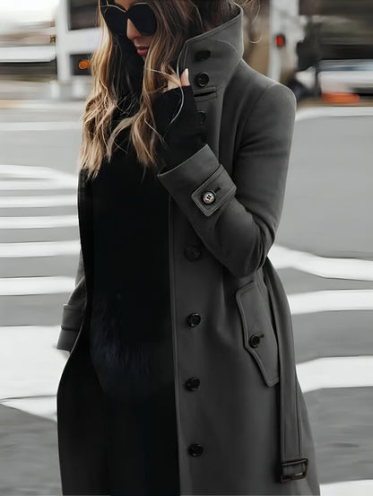 Cappotto Lungo Donna, Cintura in Vita, Collo Alto-Modaso