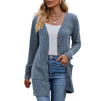 Cardigan Donna, Lungo, Costine, Bottoni, Tasche-Modaso