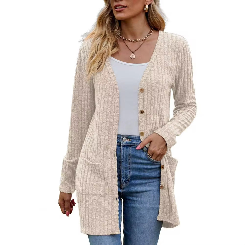 Cardigan Donna, Lungo, Costine, Bottoni, Tasche-Modaso