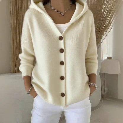 Cardigan in Cotone Donna, Cappuccio, Bottoni, Vestibilità Comoda-Modaso