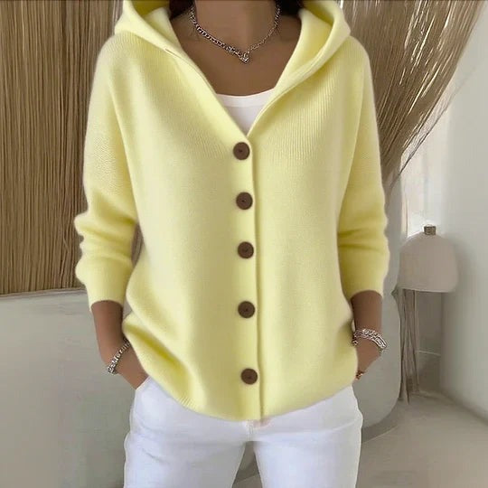 Cardigan in Cotone Donna, Cappuccio, Bottoni, Vestibilità Comoda-Modaso