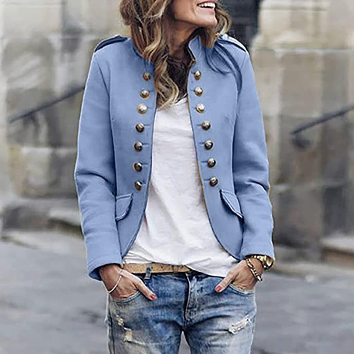 Giacca Corta Donna, Bottoni Frontali, Spalline, Collo Alto-Modaso