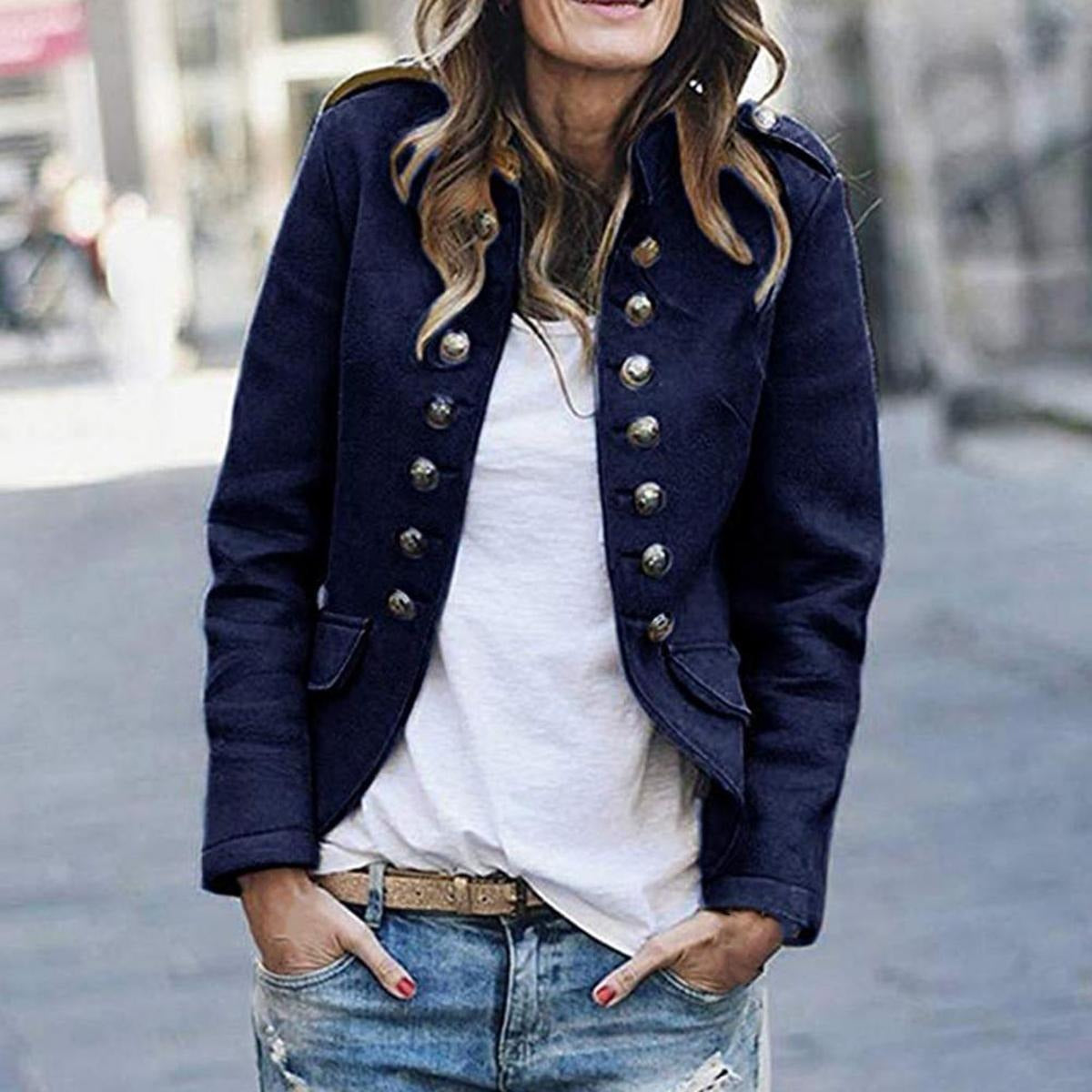 Giacca Corta Donna, Bottoni Frontali, Spalline, Collo Alto-Modaso