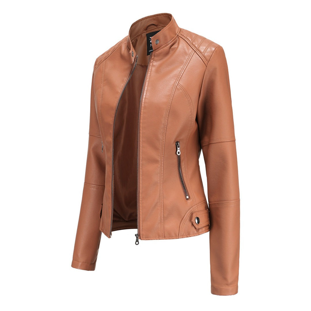 Giacca Ecopelle Donna, Biker, Collo alla Coreana, Zip-Modaso