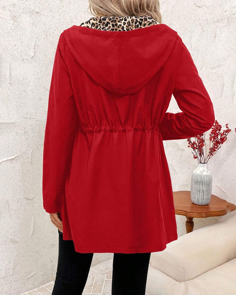 Giacca Leopardata Donna, Reversibile, Cappuccio, Coulisse in Vita-Modaso