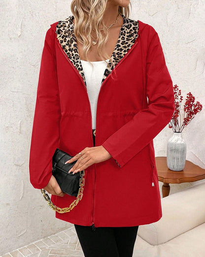 Giacca Leopardata Donna, Reversibile, Cappuccio, Coulisse in Vita-Modaso