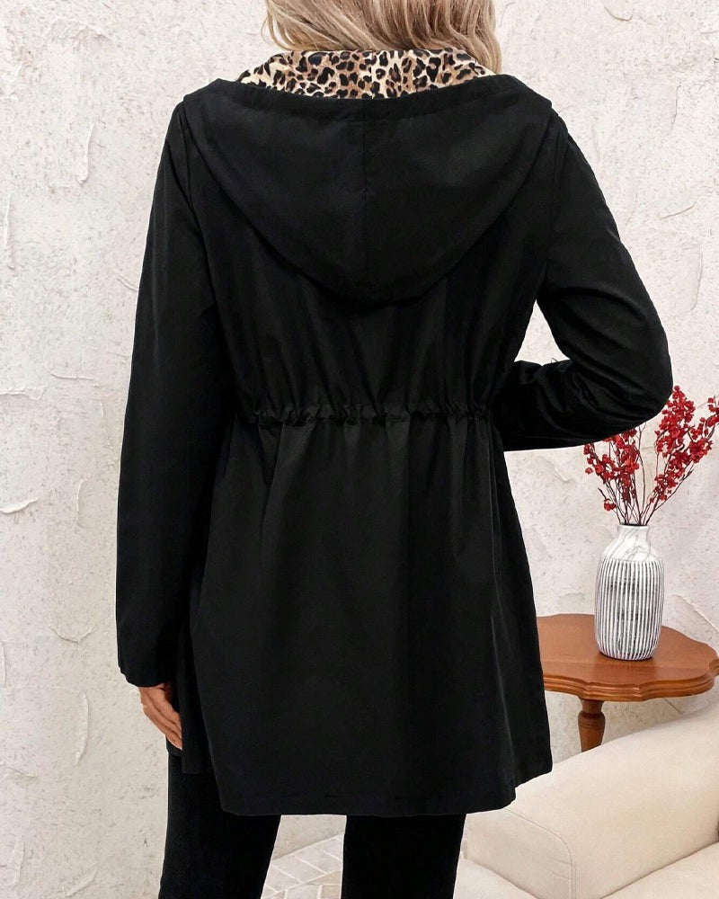 Giacca Leopardata Donna, Reversibile, Cappuccio, Coulisse in Vita-Modaso
