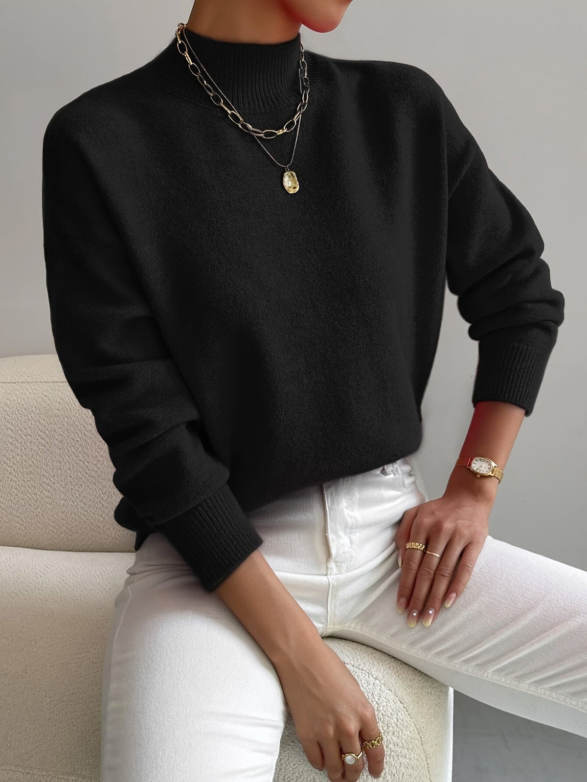Lupetto Donna, Collo Alto Corto, Maglia Morbida, Manica Lunga-Modaso