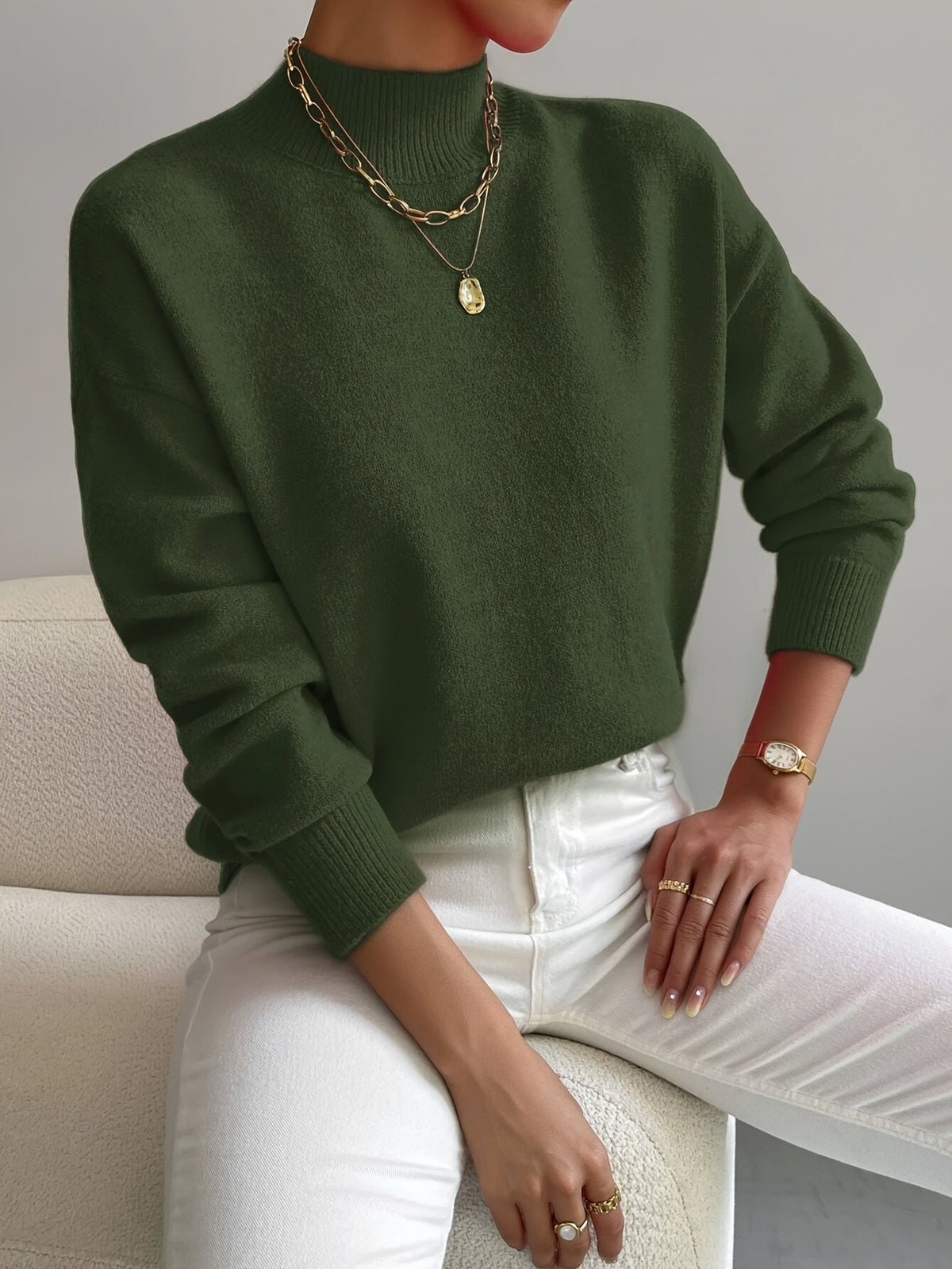 Lupetto Donna, Collo Alto Corto, Maglia Morbida, Manica Lunga-Modaso