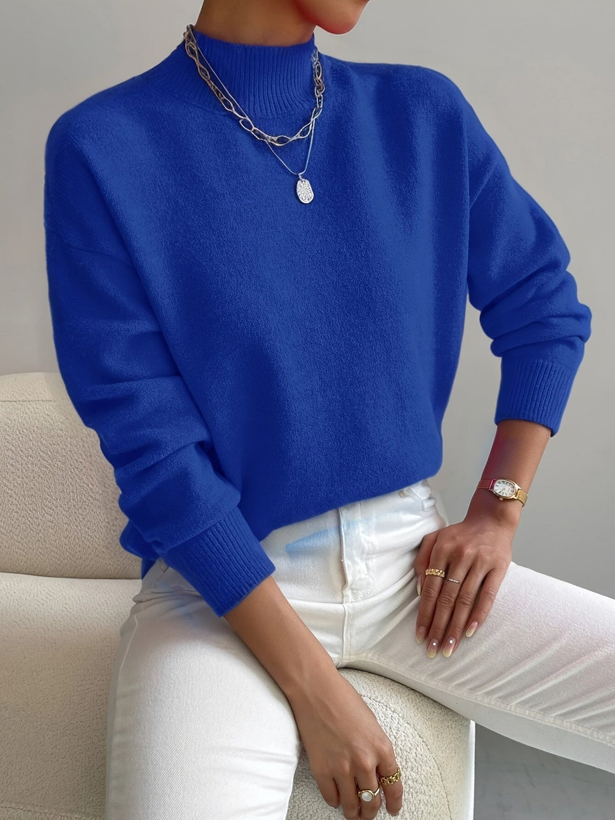 Lupetto Donna, Collo Alto Corto, Maglia Morbida, Manica Lunga-Modaso