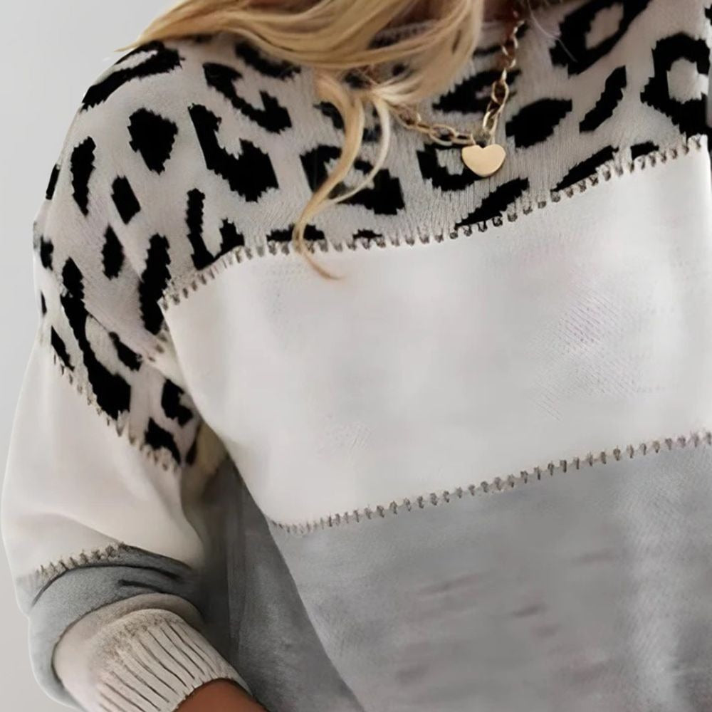 Maglione Leopardato, Donna, Color Block, Girocollo-Modaso