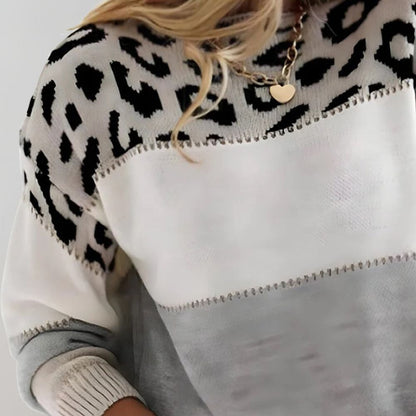 Maglione Leopardato, Donna, Color Block, Girocollo-Modaso
