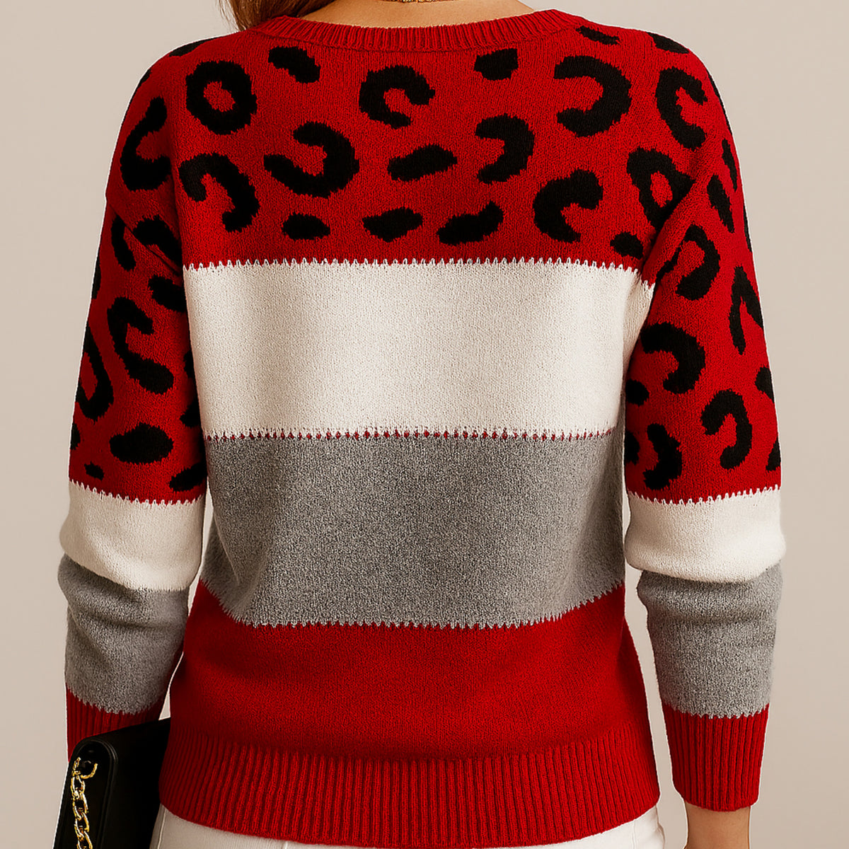 Maglione Leopardato, Donna, Color Block, Girocollo-Modaso