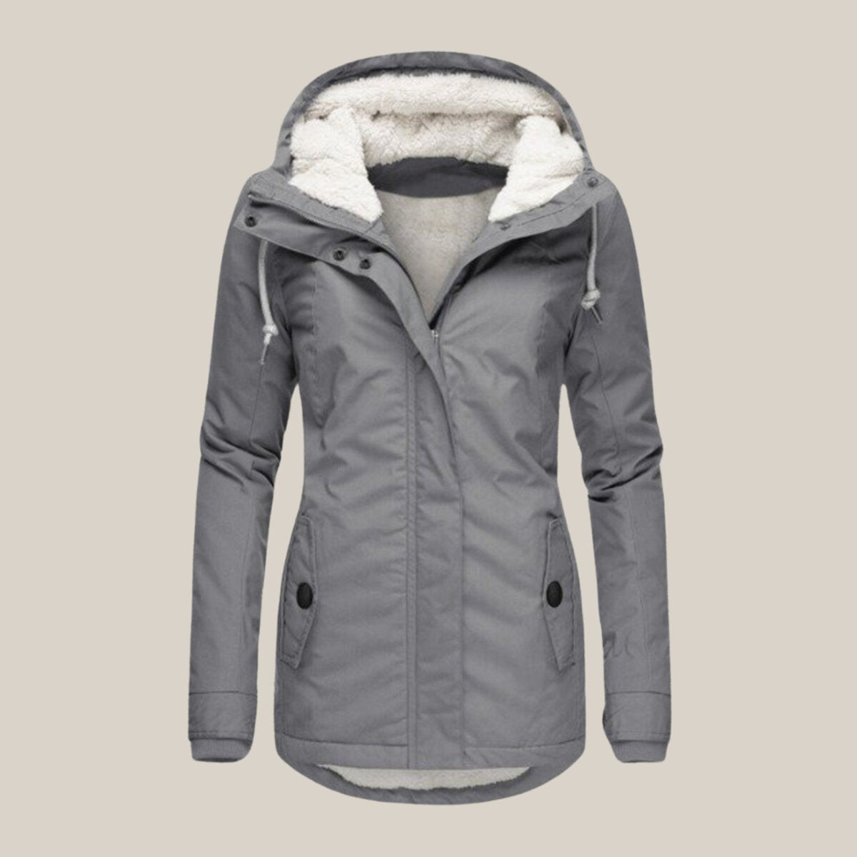 Parka Donna Imbottito, Fodera in Pile Sherpa, Cappuccio Regolabile-Modaso