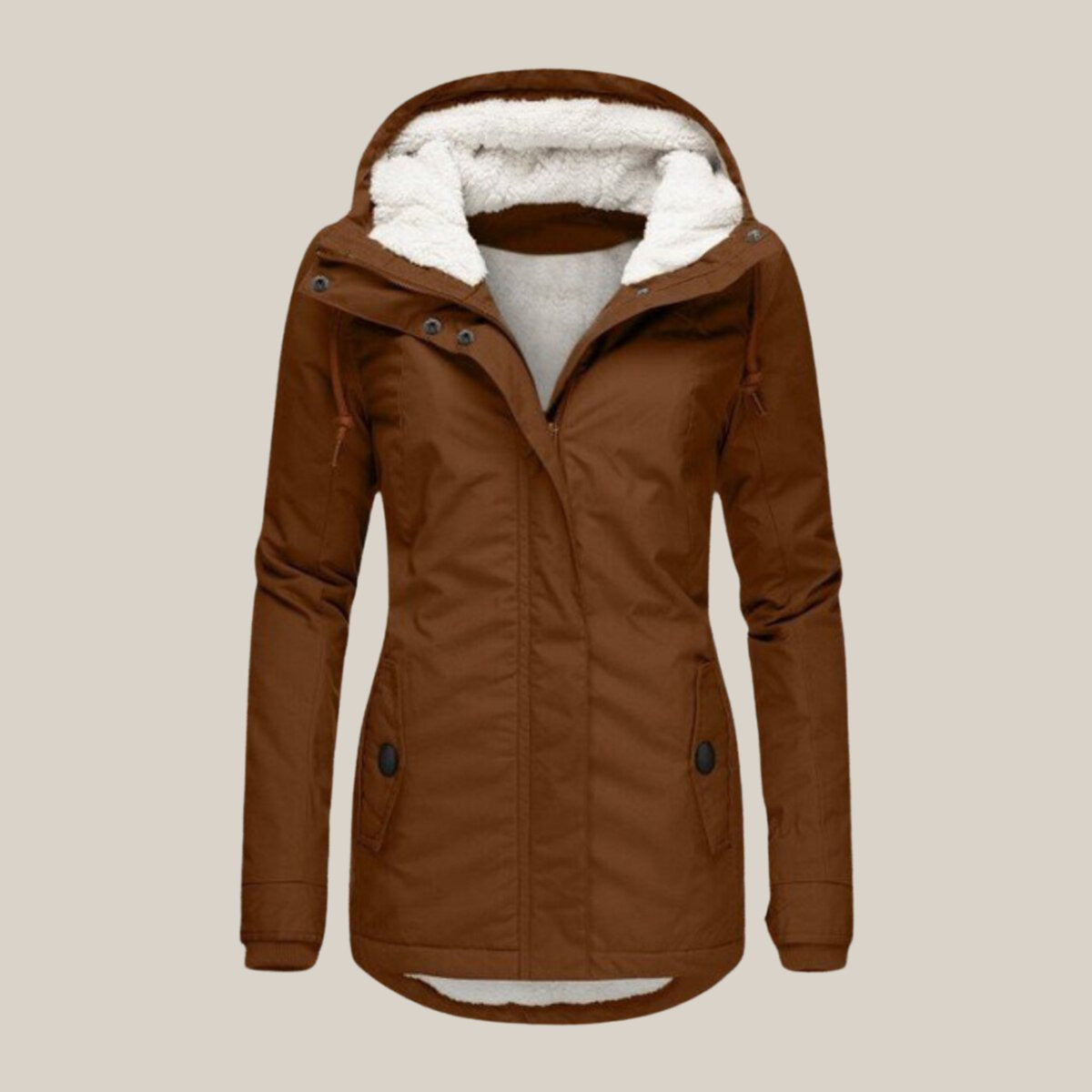 Parka Donna Imbottito, Fodera in Pile Sherpa, Cappuccio Regolabile-Modaso