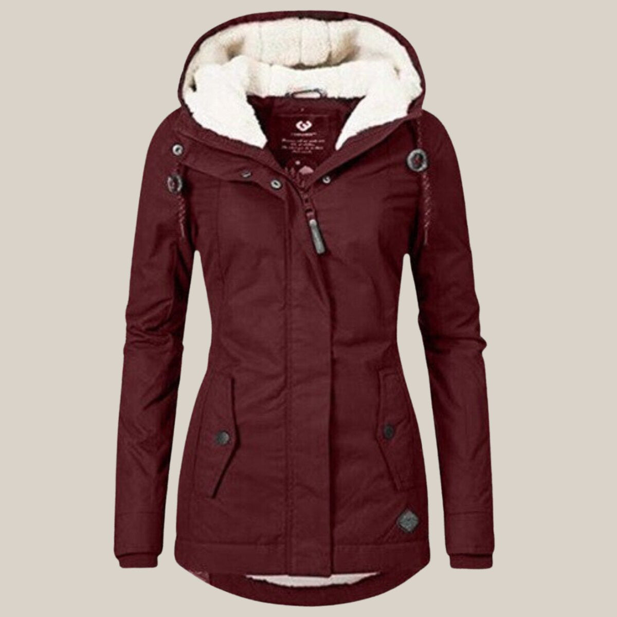 Parka Donna Imbottito, Fodera in Pile Sherpa, Cappuccio Regolabile-Modaso