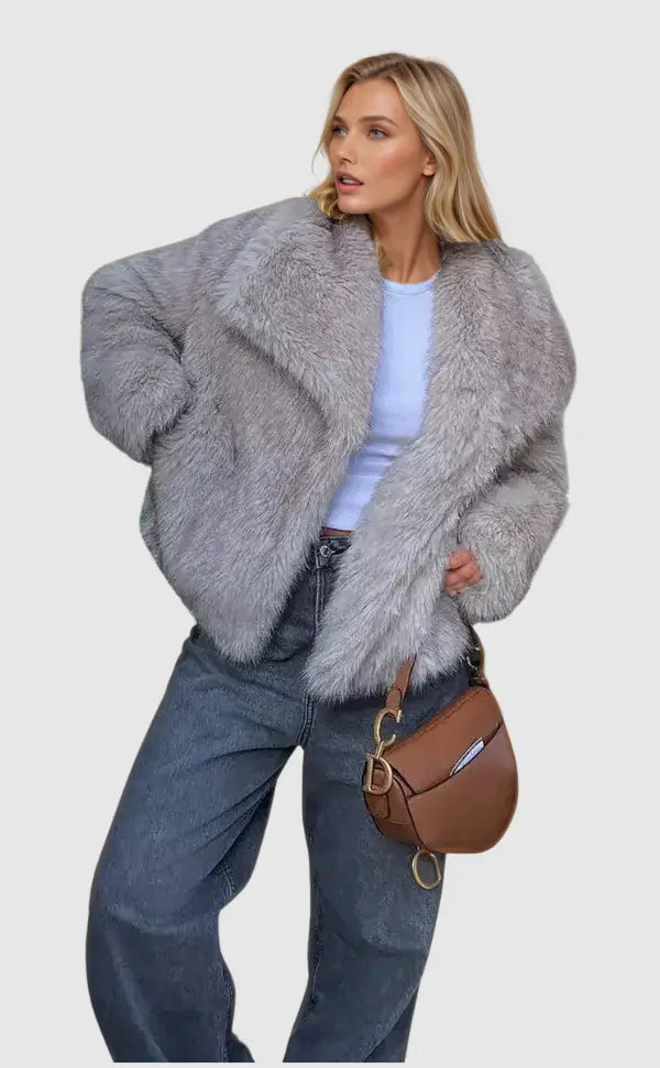 Pelliccia Donna Ecologica, Rever Ampi, Vestibilità Oversize, Pelo Soffice-Modaso