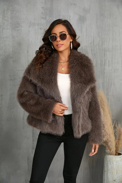 Pelliccia Donna Ecologica, Rever Ampi, Vestibilità Oversize, Pelo Soffice-Modaso