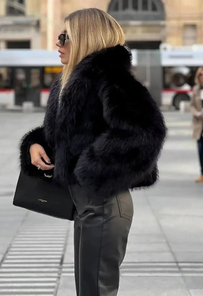 Pelliccia Donna Ecologica, Rever Ampi, Vestibilità Oversize, Pelo Soffice-Modaso