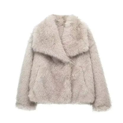 Pelliccia Donna Ecologica, Rever Ampi, Vestibilità Oversize, Pelo Soffice-Modaso