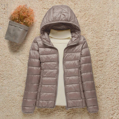 Piumino Leggero Donna, Cappuccio Fisso, Imbottitura Calda, Ripiegabile-Modaso