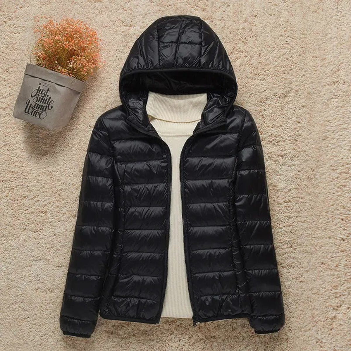 Piumino Leggero Donna, Cappuccio Fisso, Imbottitura Calda, Ripiegabile-Modaso