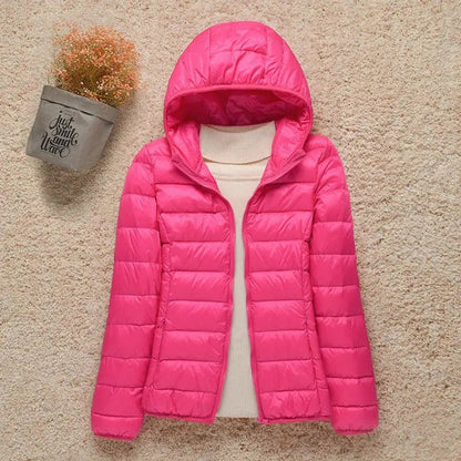 Piumino Leggero Donna, Cappuccio Fisso, Imbottitura Calda, Ripiegabile-Modaso