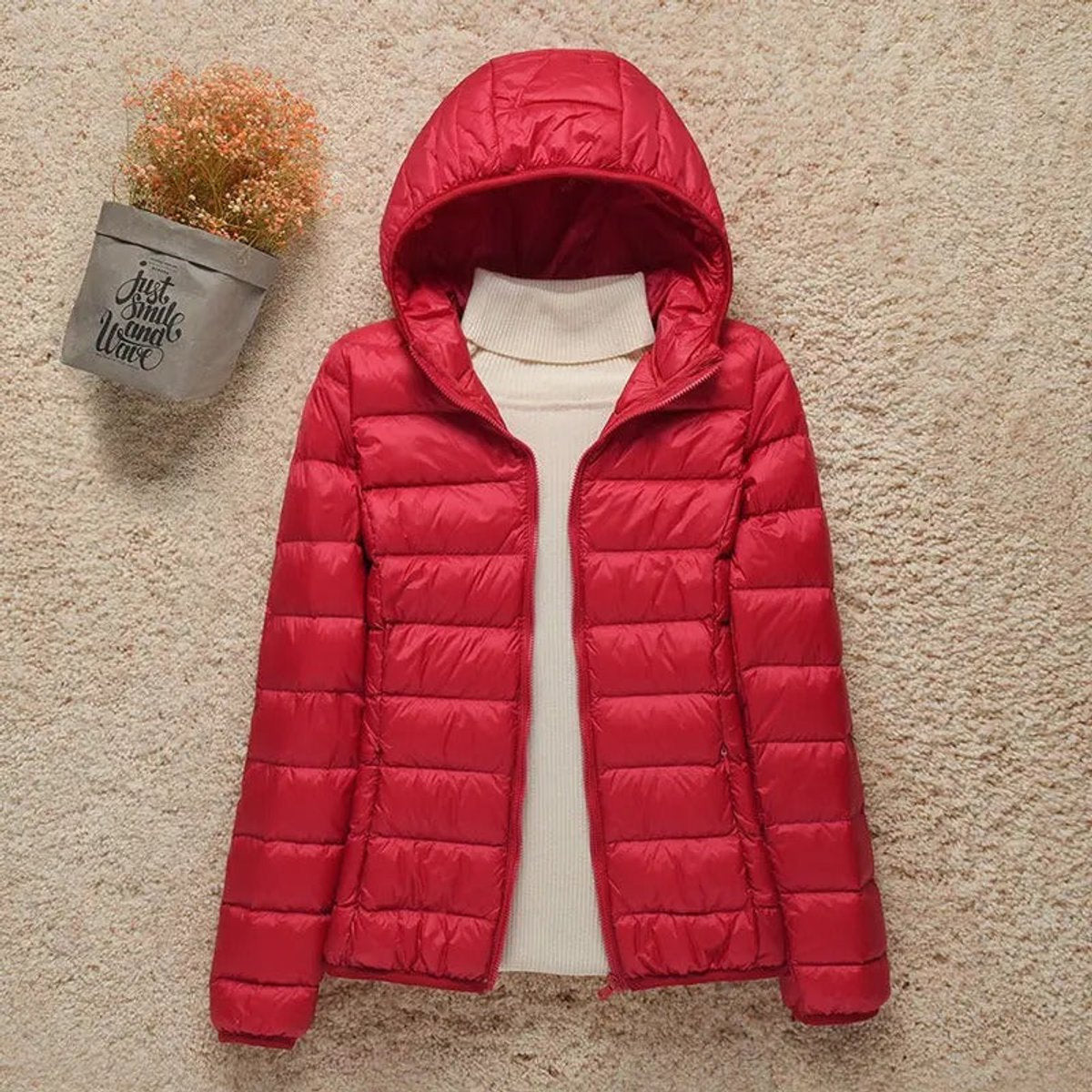 Piumino Leggero Donna, Cappuccio Fisso, Imbottitura Calda, Ripiegabile-Modaso
