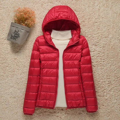 Piumino Leggero Donna, Cappuccio Fisso, Imbottitura Calda, Ripiegabile-Modaso