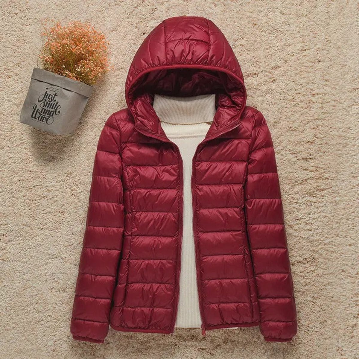 Piumino Leggero Donna, Cappuccio Fisso, Imbottitura Calda, Ripiegabile-Modaso
